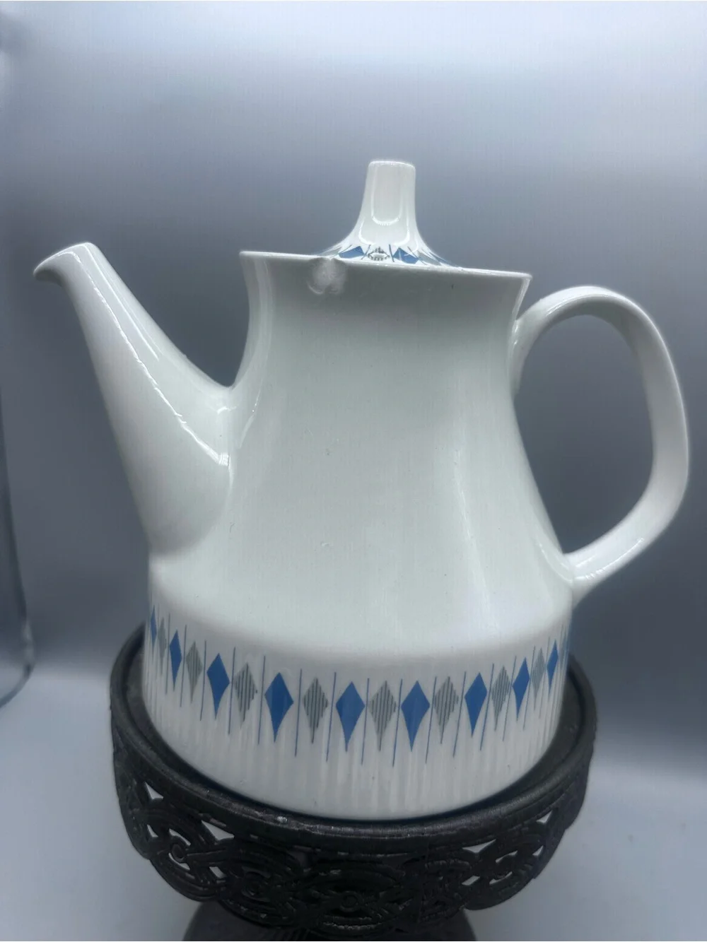 Thomas Germany White potcelain Teapot with Blue Diamond Motif